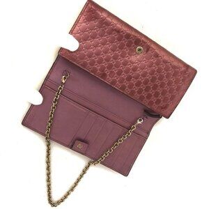 EGA GUCCI Micro Ssima GG Logo Patent Leather Long Bifold Chain Wallet/9BM0465